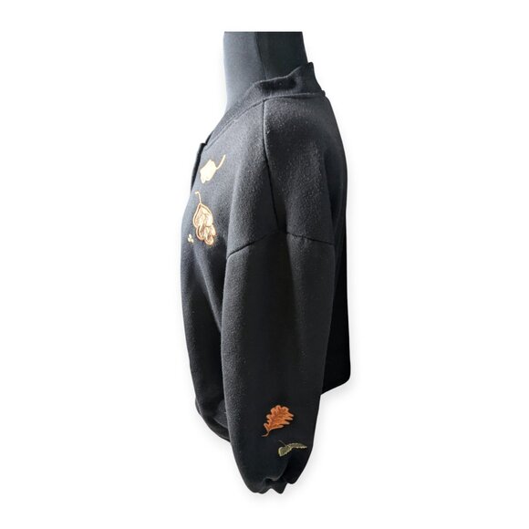 BonWorth Black Button Front Cardigan Leaf Squirrel & Fall Designs Size Large Pet - Picture 5 of 13